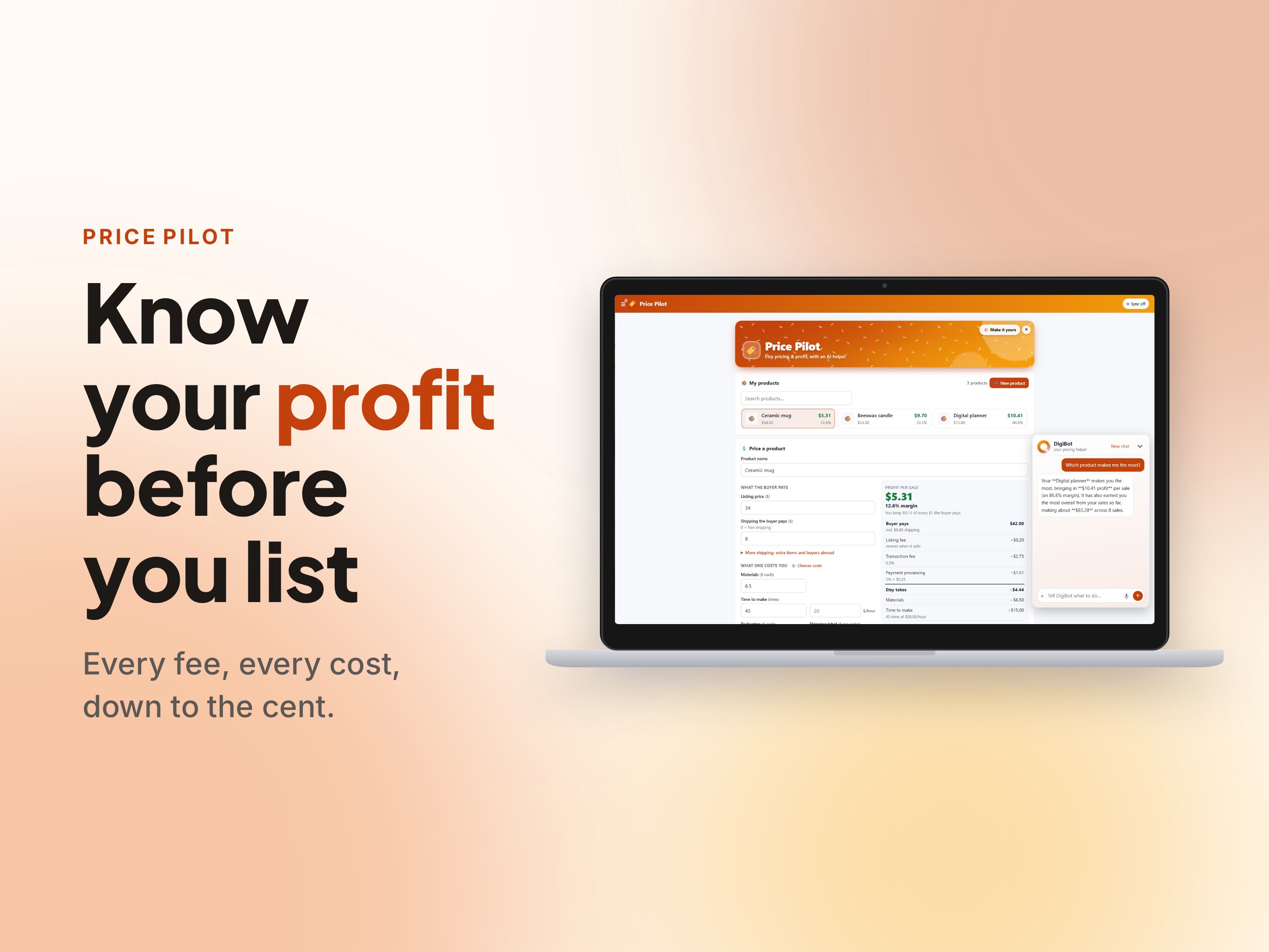 Know your profit before you list — Price Pilot on a laptop