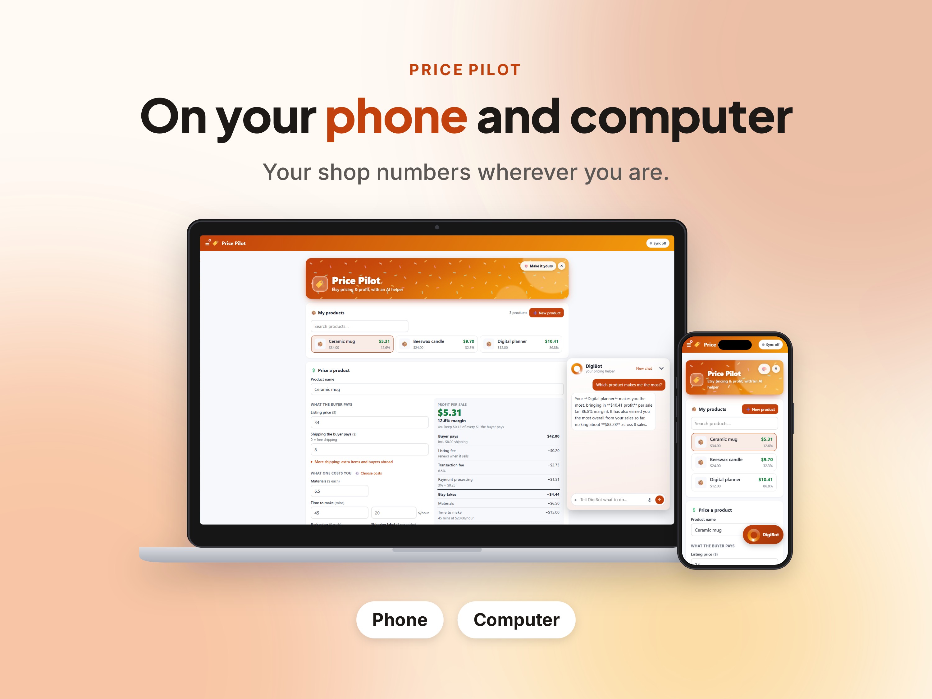 Price Pilot on phone and computer